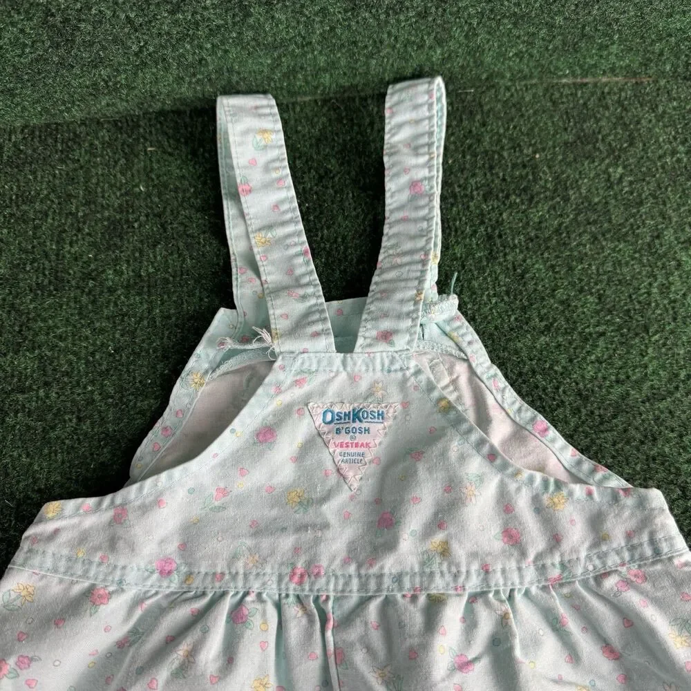 Vintage OshKosh Bgosh Overalls Baby Girls Floral Shortalls Vestbak Blue Size 5
